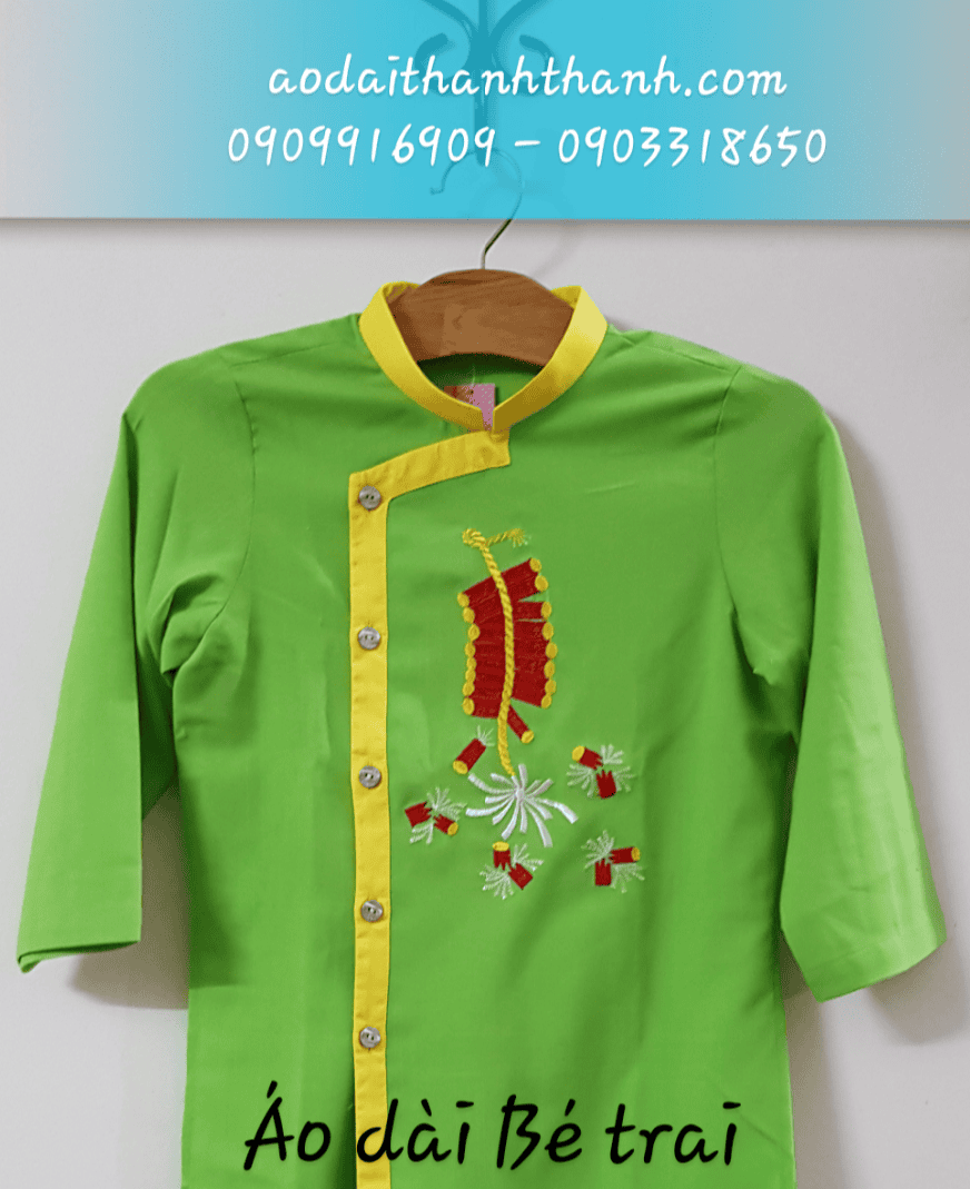 Áo Dài Bé Trai Thêu Phong Pháo