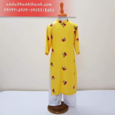 Áo Dài Bé Gái Đũi Tơ Tằm Thêu Hoa