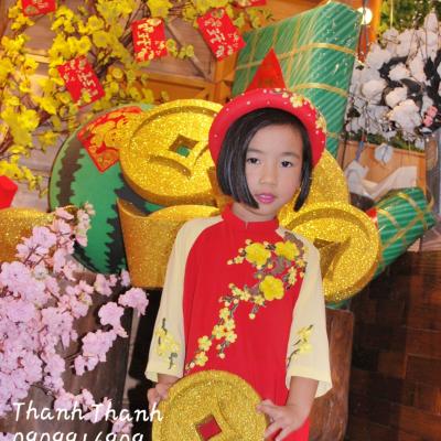 Áo Dài Bé Gái Kết Hoa 3D