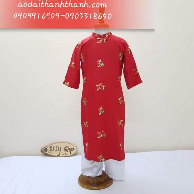 Áo Dài Bé Gái Đũi Tơ Tằm Thêu Hoa