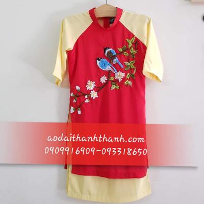 Áo Dài Bé Gái 2 Lớp Thêu Ruy Băng