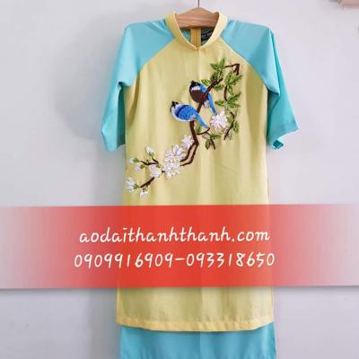 Áo Dài Bé Gái 2 Lớp Thêu Ruy Băng