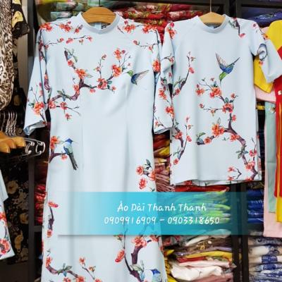Áo Dài In Hoa Đào Mẹ Và Bé